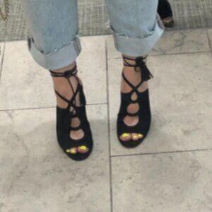 Aquazzura Black Suede Cut-out Tie Back Open-toe Stilettos Heels Pumps